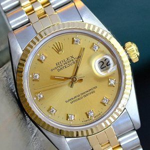 ROLEX LADIES DATEJUST MIDSIZE WATCH GOLD & STEEL CHAMPAGNE DIAL 31MM 68273